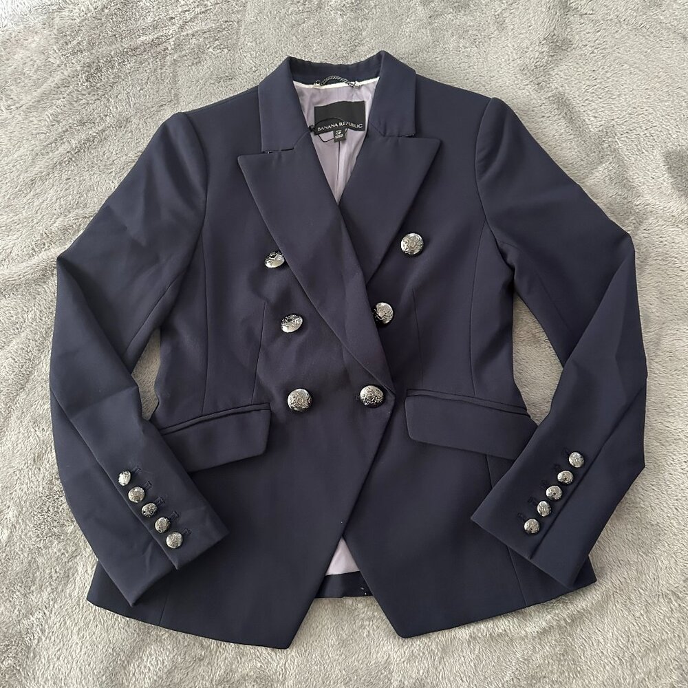 Banana Republic Double Breasted Navy Blue Blazer Jacket 0 Petite 0P